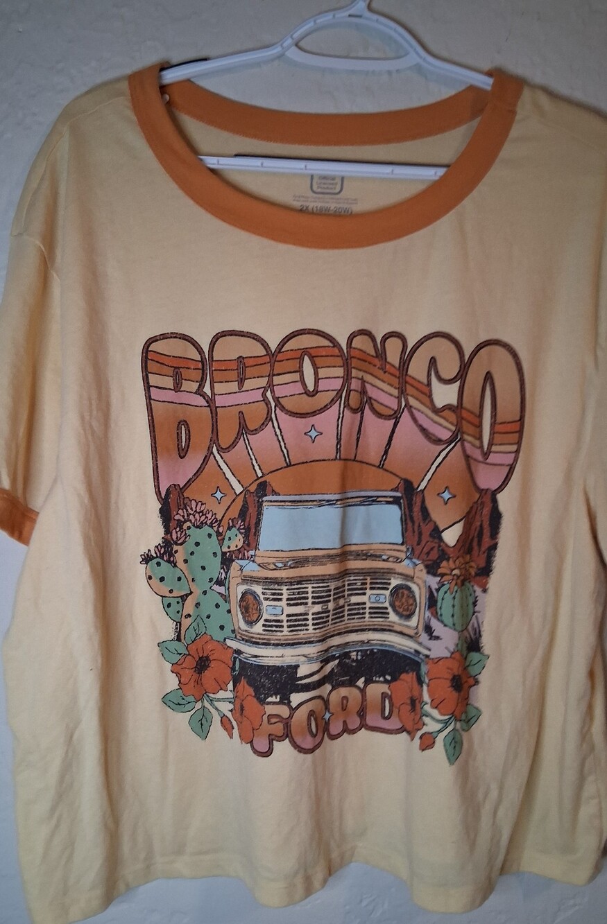 Retro Ford Bronco Graphic Tee And Shorts PJ Set Boxy Crop Ringer SZ 2X